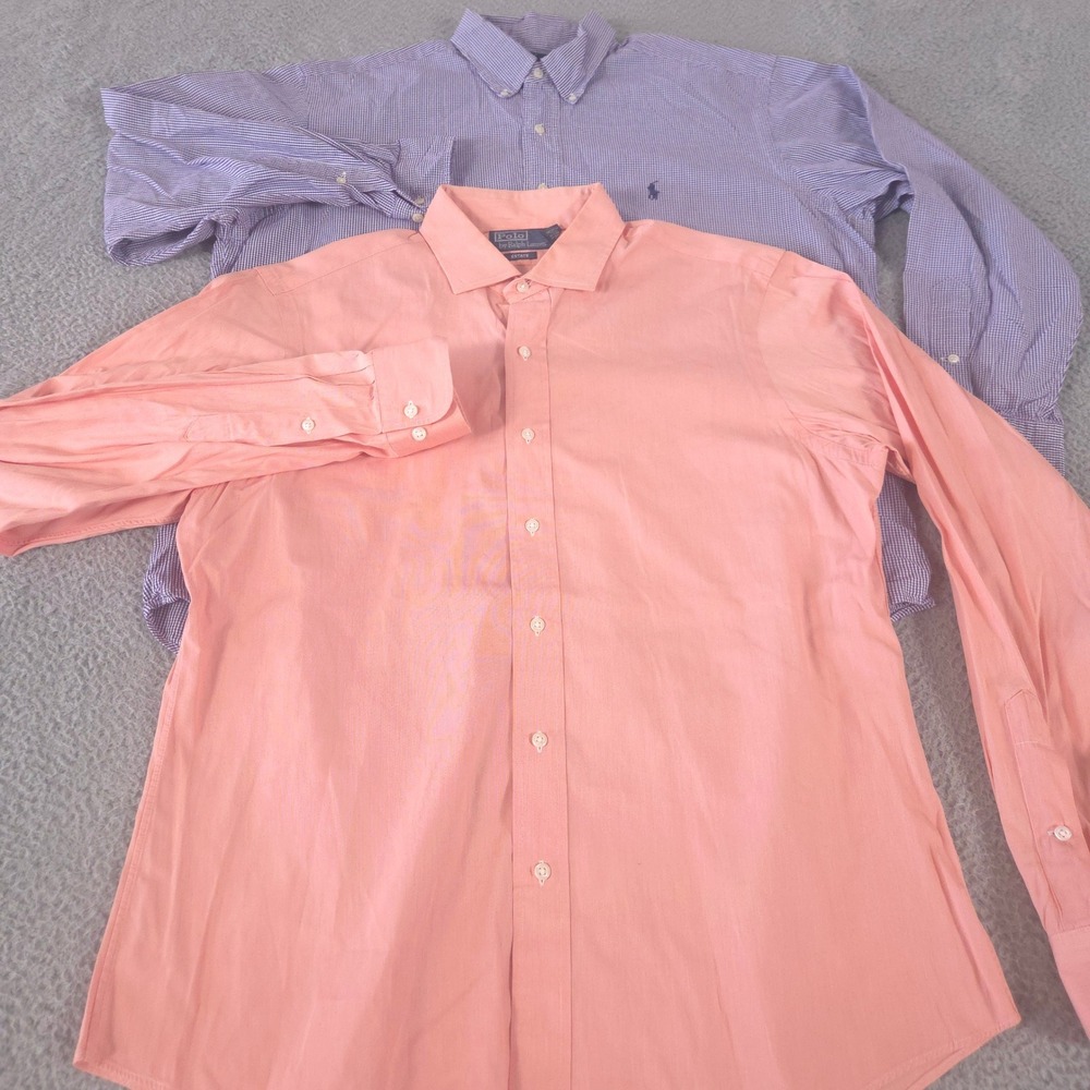 VINTAGE LOT OF 2 Ralph Lauren Shirt Mens 16.5 Purple Peach Yarmouth Estate 90s